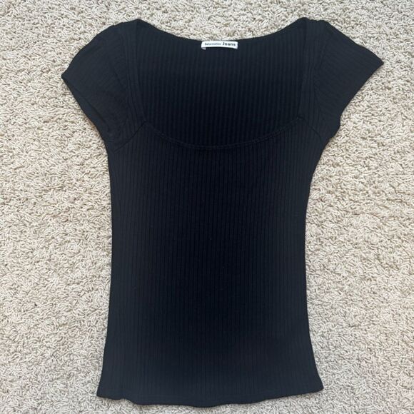 Reformation square neck short sleeve top tee black worn once size small - Picture 1 of 3